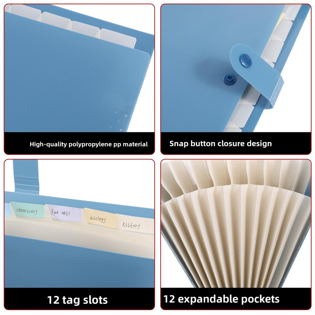 A4 Macaron-Colored PP Accordion Folder Solid-Color Cross-Border 12-Compartment Classified Document Holder Student Exam Paper