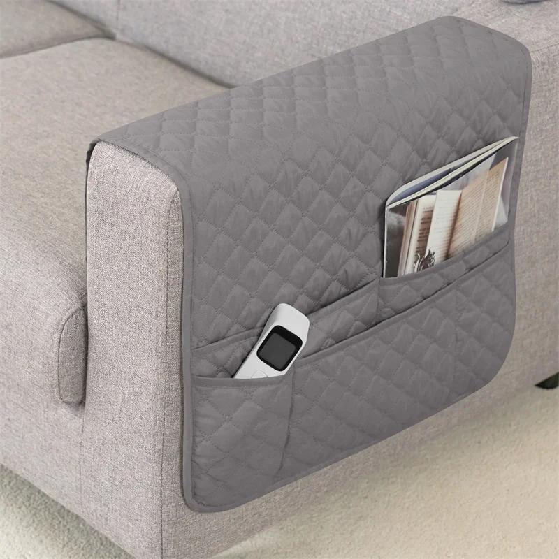 Double Pocket Sofa Side Cover Water Repellent Sofa Armrest Slipcover Solid Color Dust-proof Chair Armrest Storage Bag for Home