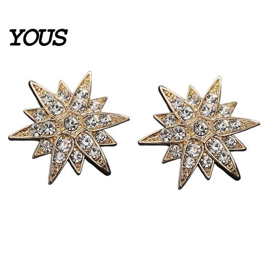 Shirt Collar Button 1/2Pcs Double-Layered Eight-Pointed Star Lapel Pin with Rhinestones, Thickened Alloy Star-shaped Brooch Safety Buckle