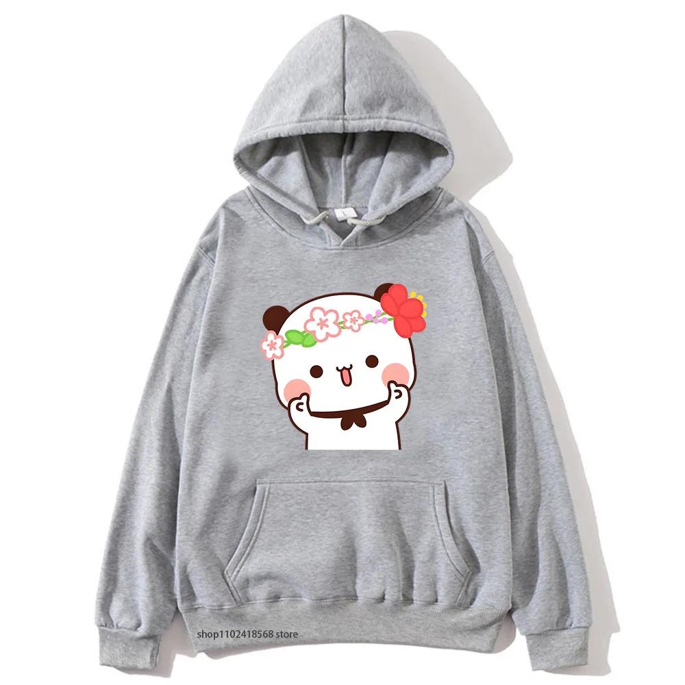 Cute Pretty BuBu Panda in Flowery Head Piece Hoodie DuDu Bear Dancing and Playing with A Guitar Sweatshirt Women Tops