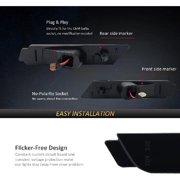 D-Lumina LED Seitenmarkierungsleuchten Rauchglas für Chevy Camaro 2010 2011 2012 2013 2014 2015, 5. Generation Camaro Front-Heckstoßstange LED Seitenmarkierer Weiß,