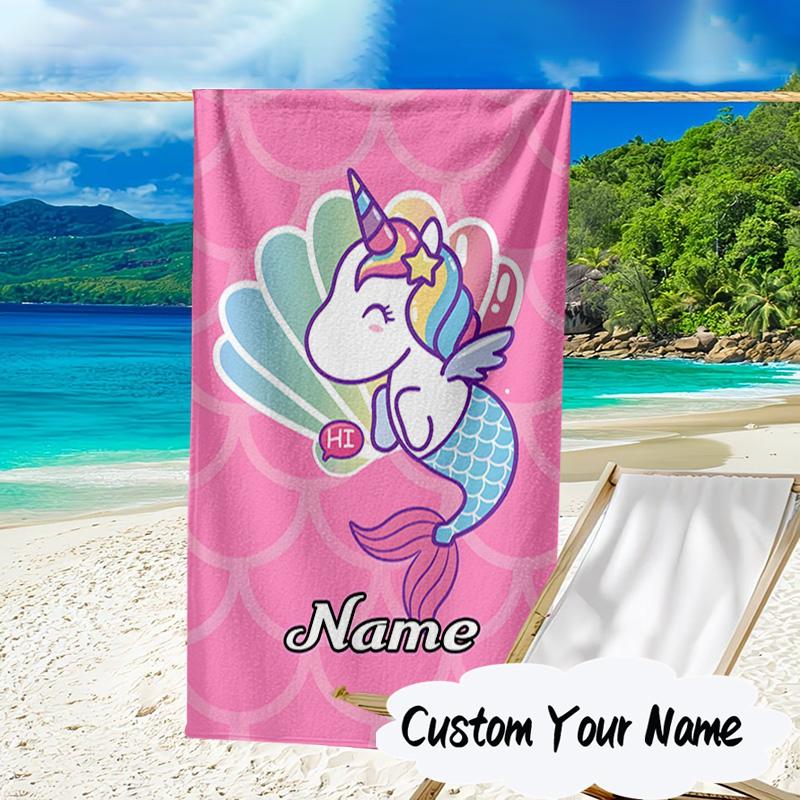 Custom Name Unicorn Dreams Art Microfiber Beach Towel Super Soft & Absorbent for Bath, Beach, Travel Bath Time Accessory, Fan gifts