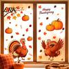 Autumn Harvest Celebration Decor Thanksgiving Static Window Clings, Cartoon Double Turkey Pumpkin Maple Leaf No?Glue Flexible Cuttable Clings Glass