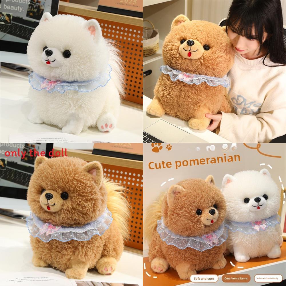 Cute Lace Scarf Pomeranian Plush Doll Children Companion Toy For Kids Comfort And Sleep