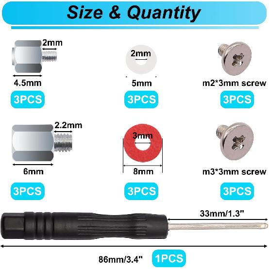 M.2 SSD Mounting Screws Kit, M.2 Motherboard Standoffs and Screws, NVMe Screw with Magnetic Screwdriver, Used for Mainboard Repair of Laptop &