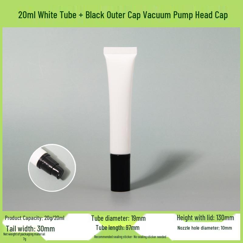 In Stock Refillable Cosmetic Soft Vacuum Pump Tubes: 10ml, 15ml, 20ml, 30ml - Transparent or White.