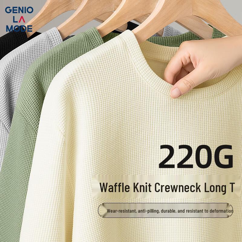 GENIOLAMODE Men s Heavyweight Waffle Knit Long Sleeve T-Shirt L