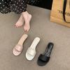 Simple and High-end Satin One-word Cat and Slippers Outer Wear Women's 2025 Summer New Open-toed Stiletto Mid-heeled Sandals
