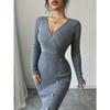 French Style Knitted Bodycon Dress Long Sleeve Slim Fit For Winter Autumn