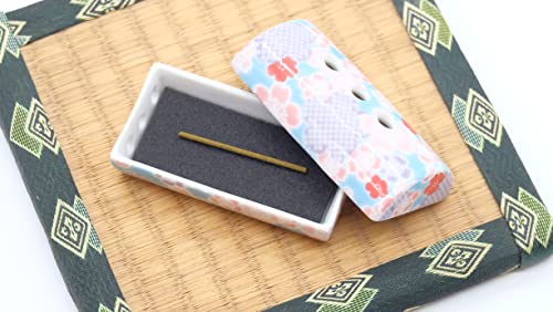 Horizontal Cylindrical Incense Burner: For Horizontal Incense Sticks. Made In Japan by Mino Ware. Established In 1820 by Eirakuya. (Sakura Komon Patte