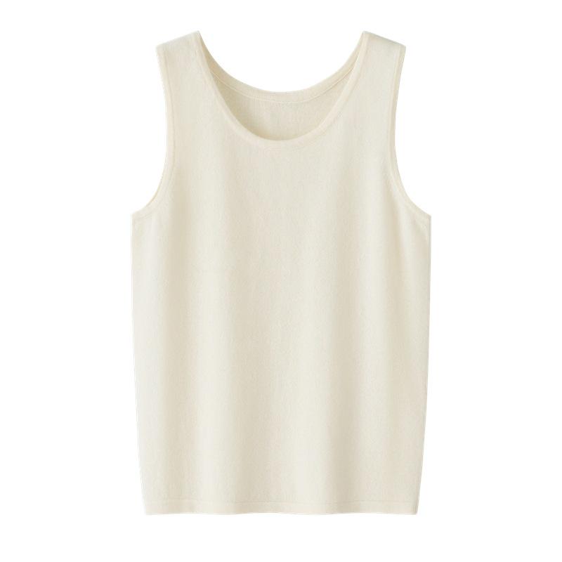 

100% Pure Cashmere Sleeveless Round Neck Camisole - Warm Knitted Tank for Autumn & Winter Women’s Innerwear. Medium білий