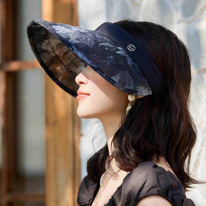 Temperamento Diseño Sentido Horquilla Ala Grande Sombrero de Sol de Copa Vacía Viaje al Aire Libre Anti-UV Cara Pequeño Sombrero de Sol