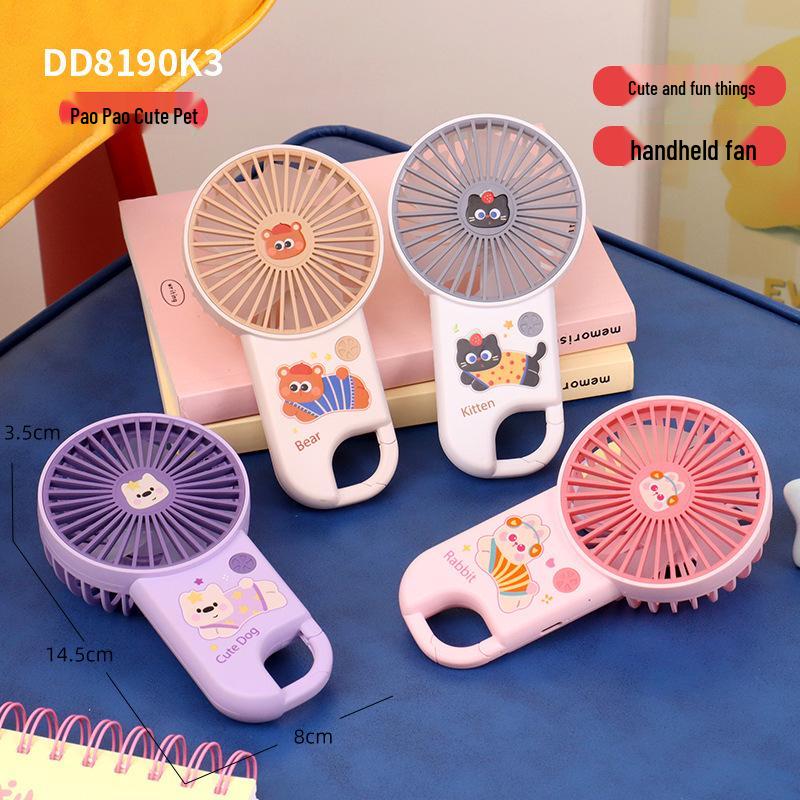 

2026 Cartoon Portable USB Rechargeable Handheld Fan with Three-Speed Adjustment for Students and Dorm Rooms Color Box + USB Charging Cable