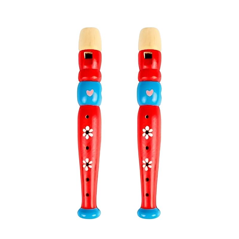 2pcs Wooden Flute 20cm Colorful Children Music Instrument Trumpet Buglet Hooter Kids Educational Learning Musical Toys TMZ