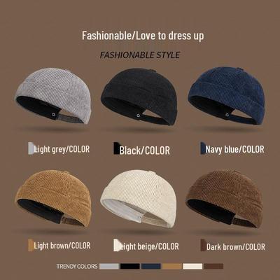 Herren Japanische Cord Mützen ohne Schirm - Hip-Hop Stil, Trendige Herbst/Winter High-End Skullcap.