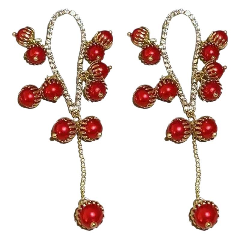 Silver‑Needle Diamond‑Ball Pearl‑Fringed Women Earrings, French Retro Light‑Luxury High‑Sense Temperament Ear Jewelry