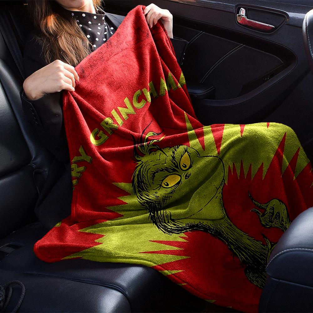 Grinch Christmas Card Blanket Soft Throw Blanket For Home Bedroom Bed Sofa Travel Office Solid Christmas Blanket
