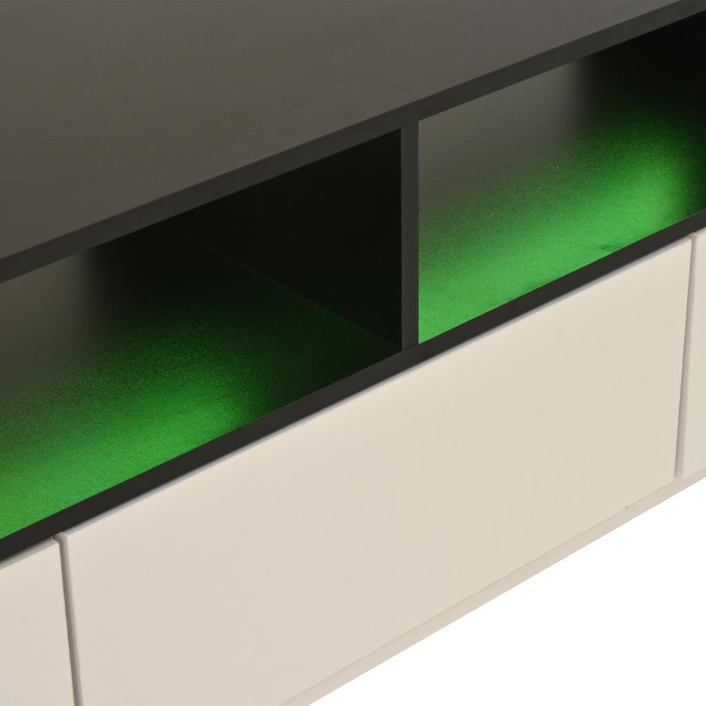 Freistehender TV-Schrank mit LED-Beleuchtung, L-Form und Schubladen, Hochglanz Weiß, Geeignet für 75-Zoll-Fernseher, Weiß+Schwarz, 180*40*48cm