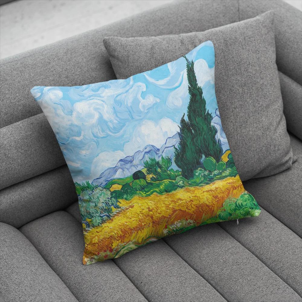 Oil Painting Decorative Pillowcases Starry Sky Self-Portrait Sunflower Sofa Bedroom Bedside Double-Sided Cushion Cover