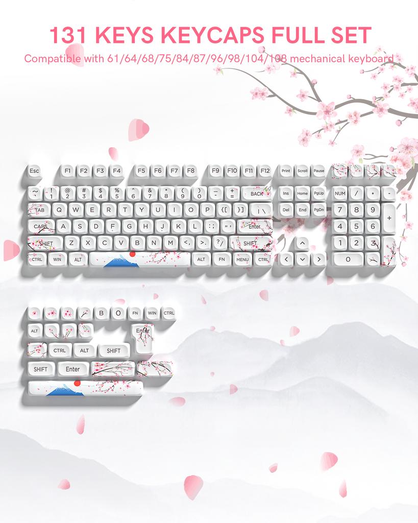 Xiaomi 132 Keys Green 5 Sides Dye Sublimation PBT Keycaps Cute MOA Profile Keycaps for Cherry Gateron MX Switches Mechanical Keyboards