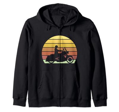 Retro Sonnenuntergang Motorrad Langstrecken-Touring Motorrad Zip-Hoodie