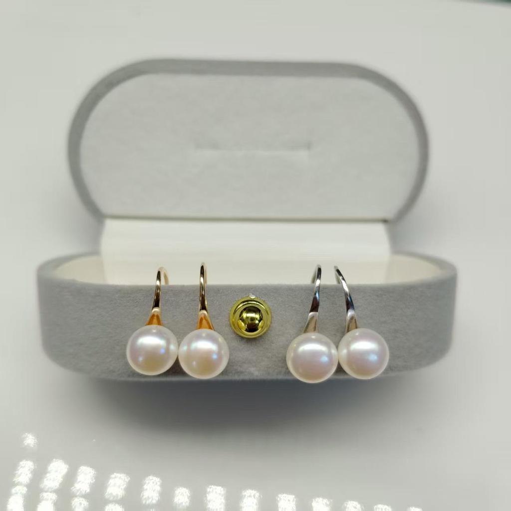 7-8mm Bread-Shaped Freshwater Pearl Earrings with S925 Silver & Gold Two-Tone High Heel Ear Hooks