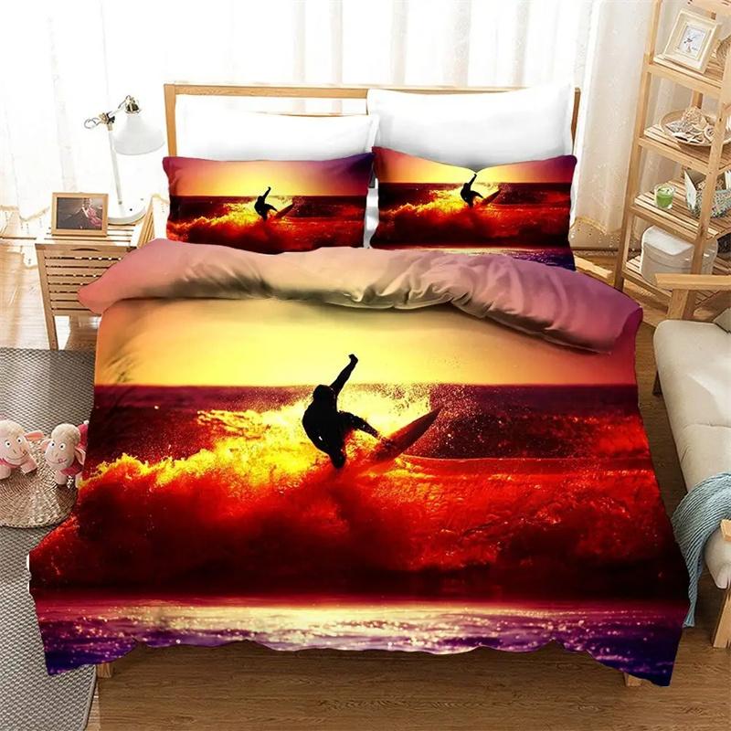 Luxury Sunset Surfing Duvet Cover for Teens Boys Girls Adults Summer Beach Theme Bedding Queen King Size Gift