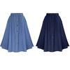 Women's A-Line High Waist Button Pleated Midi Skirt With Elastic Waist Knee Length