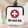 Red Cross & "Oh Shit Kit" Print Coin Purse with Safety Buckle & Zipper Pocket - Multifunctional Storage Bag for Coins, Keys, Cards - Compact Organizer