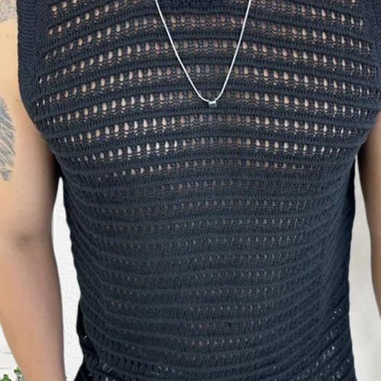 Léto Muži Pletená vesta bez rukávů s výstřihem do O Jednobarevný Slim Fit Vyhloubený Tenký pulovr Topy Streetwear
