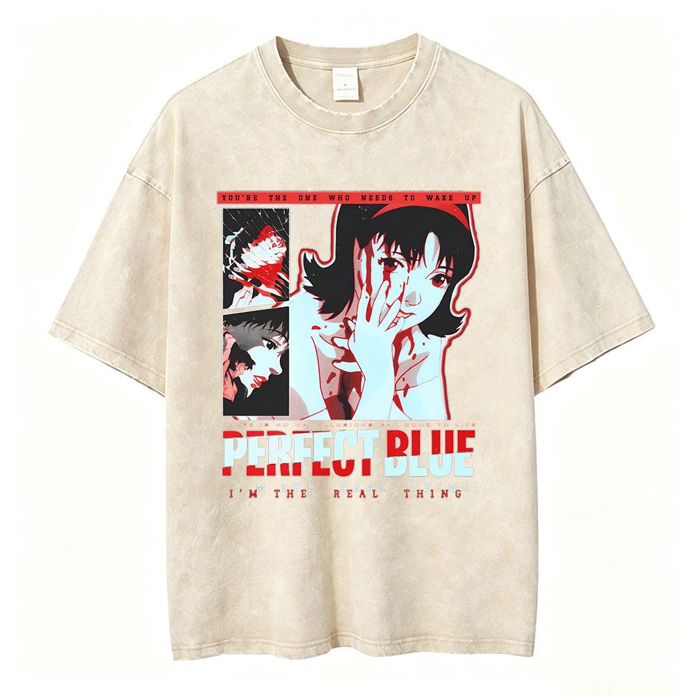 Vintage Washed Anime Perfect Blue Mima Kirigoe TShirts Mens Women Clothing Fashion Harajuku Oversized Short Sleeve T Shirts
