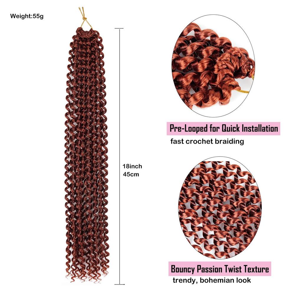 Estensioni per Capelli Crochet Passion Twist Sintetiche Spring Twist Treccia Capelli Stile Afro Riccio Nero Boemo per Donne