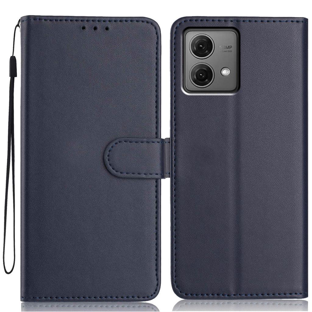 Wallet Case For Motorola Moto G84 5G Solid Color Leather Stand Phone Cover with Strap/Multiple Card Slots