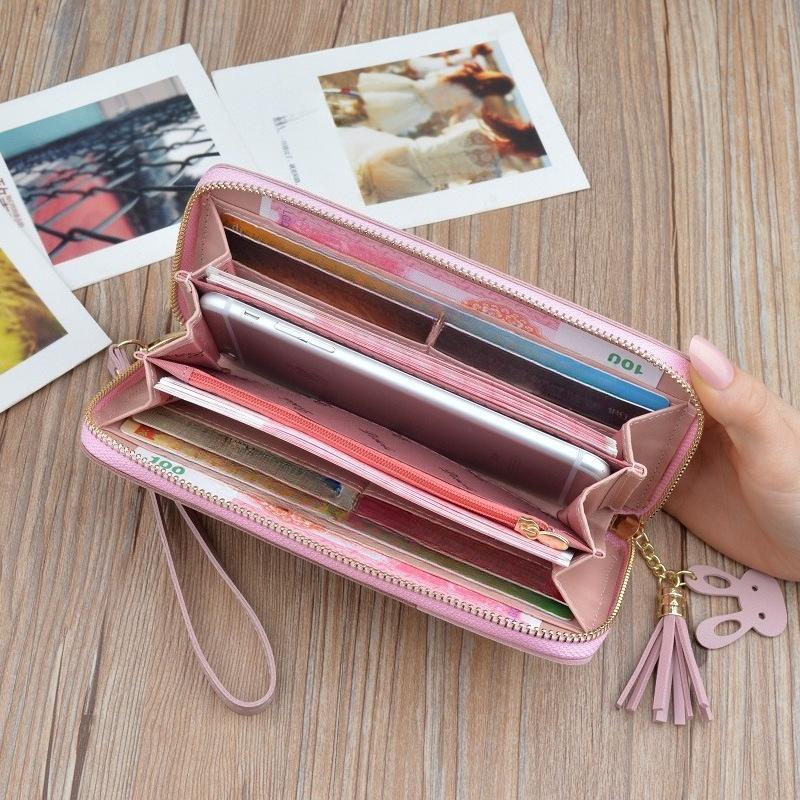 New Women's Wallet Women's Long Clutch Bag Fashionable Contrasting Color Zipper Tassel Large Capacity Wallet Mobile Phone Bag