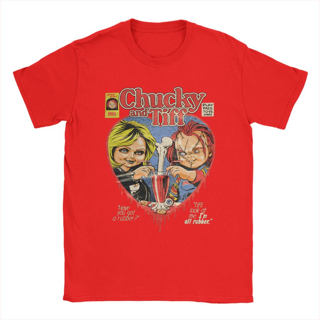 Horror Chucky and Tiffany T Shirt  Hippie T-Shirts Short Sleeve Vintage Tops Summer Cotton O-Neck Oversize Clothing