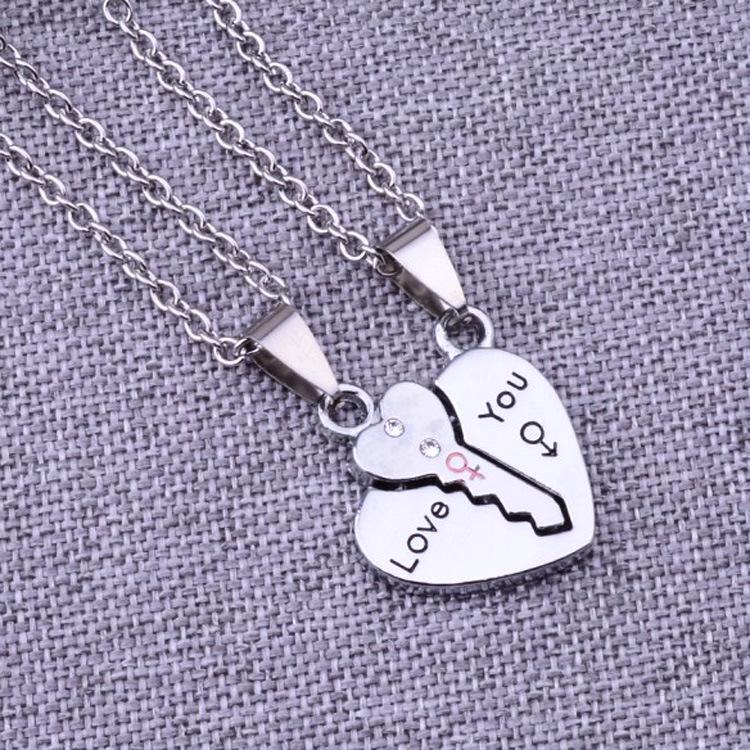 Korean Wave Stainless Steel Heart Necklace - 'I Love You' Couples Gift