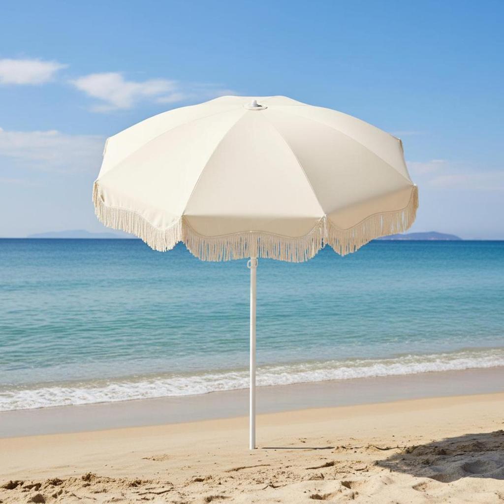Portable Patio Umbrella Fringe Parasol Sun Protection Outdoor Umbrellas for Lawn Terrace Gathering
