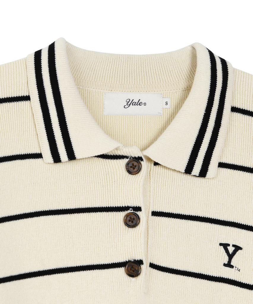 YALE Women'S Y Logo Striped Polo Knit_Ivory