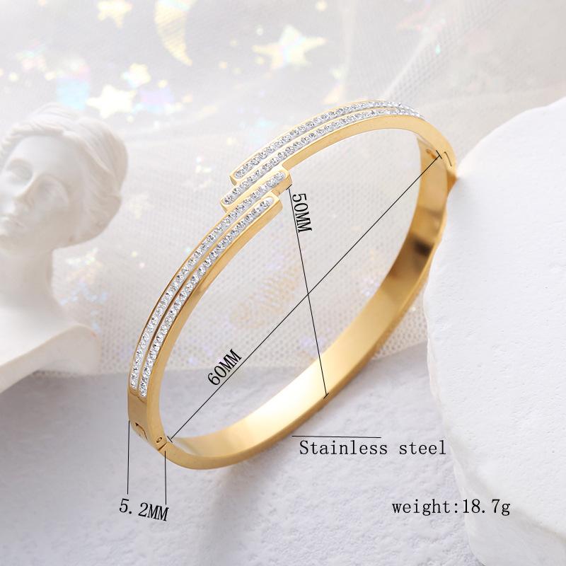 No Fade Stainless Steel Gold Plated Fashion Jewelry Bracelet Women Diamond Zircon Buckle Bracelet Bangle