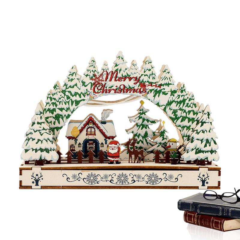 

Wooden Desktop Christmas Ornament Tree & House Tabletop Decor Ornaments Farmhouse Festival Decoration Exquisite Small Christmas france