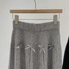 Korean Fashion High-Waisted Slimming Pleated Knit Skirt with Bow Detail