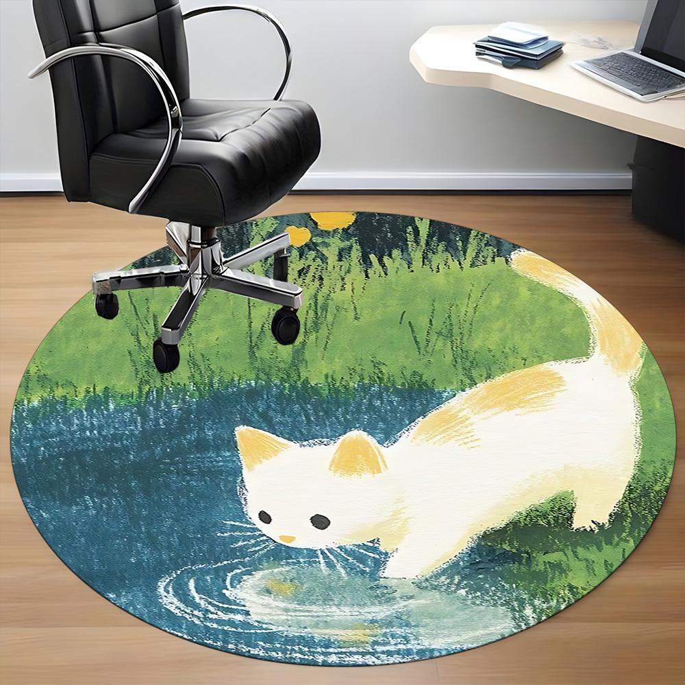 1PC Cat Pond Office Round Area Rug, Mat Suitable ForOffice, Under Office Chairs Bedroom Living Room Home Decor, Room Deco