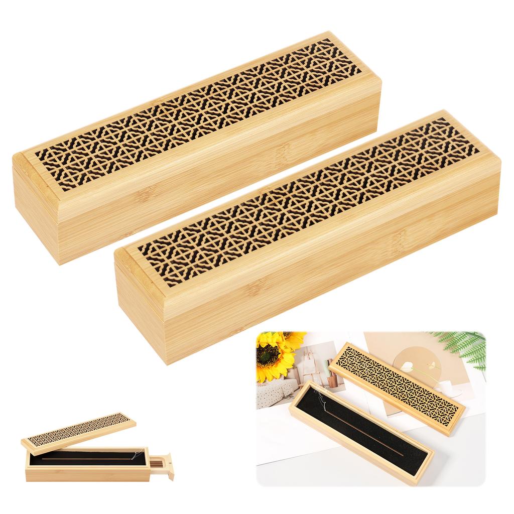 2Pcs Bamboo Incense Holder Burner Coffin Incense Holder with Storage for Stick for Yoga Room/Bedroom/Study Room/Office