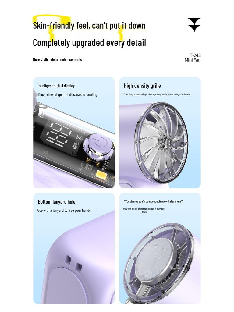 Portable USB Handheld Fan, T243 High-Speed Turbine Cooling, Compact Outdoor Ice Compress