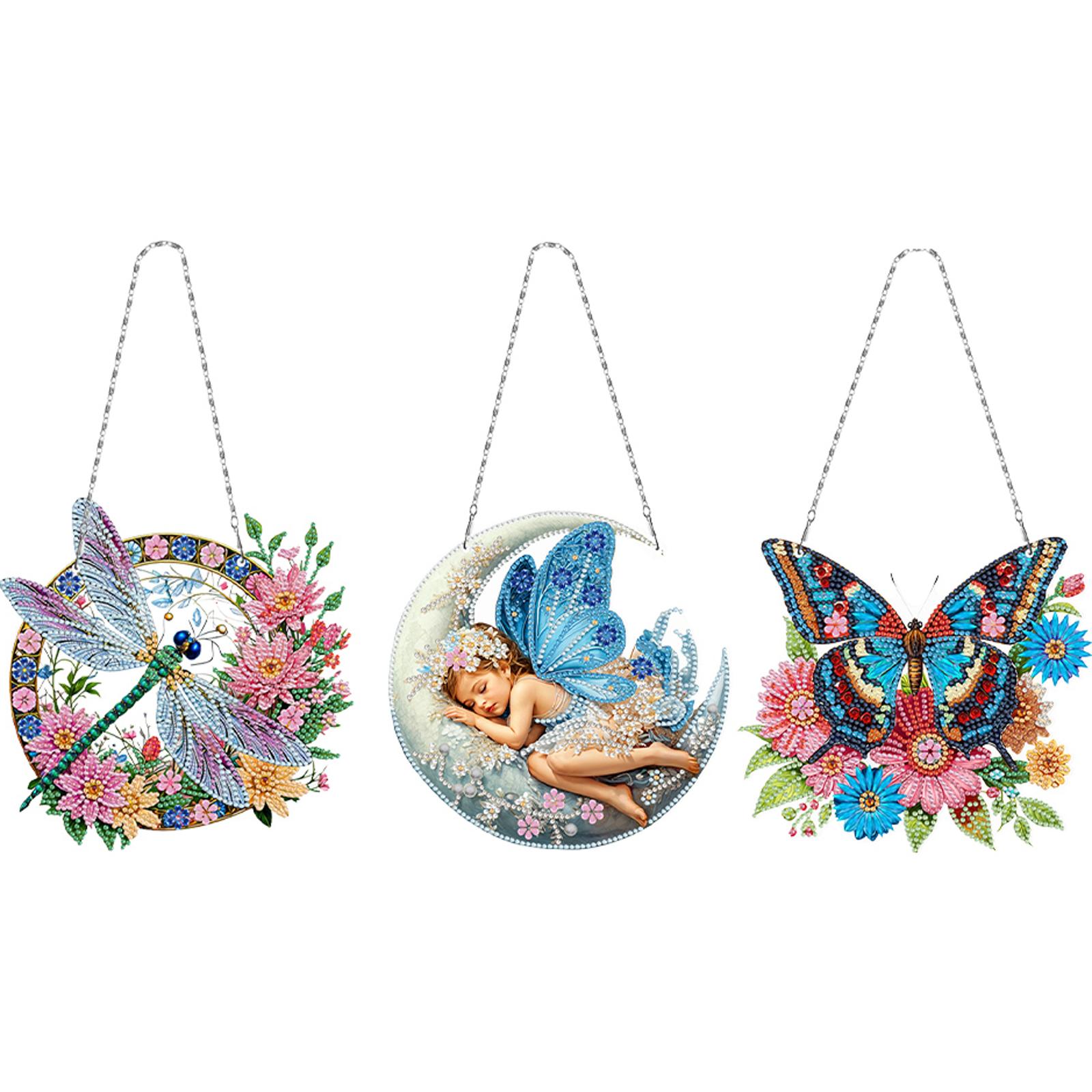 

3pcs 2D Flat DIY Special Shape Rhinestone Diamond Art Window Pendants Diamond Art Pendant Window Hanging Art for Home Decor