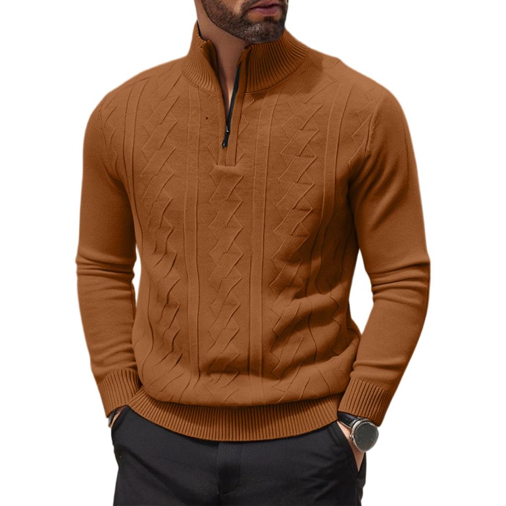 Half Zipper  Pullover  Long-Sleeved Knitted Sweater  Solid Color