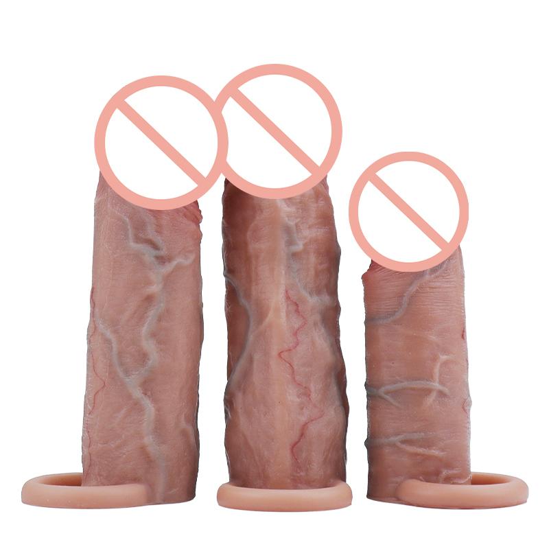 Wiederverwendbarer Silikon 12-16 CM Penisring Männer Penis Hülle Ärmel Dickvergrößerung Extender Dildo Verzögerung Ejakulation Sexspielzeug für Männer