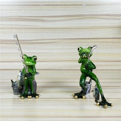 Fishing Frog Figurine Resin Frog Angler Miniature Garden Animal Outdoor Hobby Souvenir Craft Novelty Decor Ornament Accessories