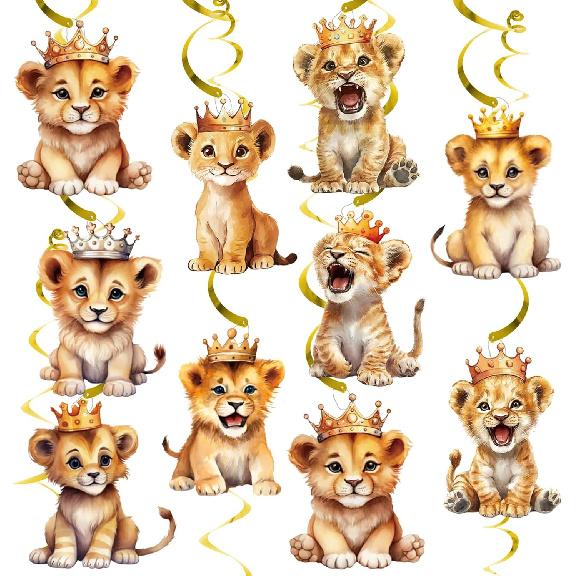 9 Pcs Lion Birthday Party Decorations Lion Hanging Swirls Lion Baby Shower Decorations Ceiling Hanging Decorations for Boy Girls Birthday Party