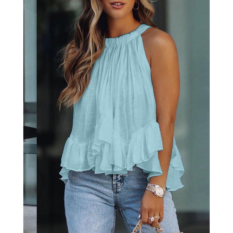 Sexy One-Shoulder Shirt Woman Loose round Neck Sexy off-Shoulder Sleeveless Shirt Tops